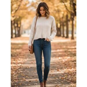 Lucky Brand Cream Knit Sweater with Back Lace-Up Detail, Size M